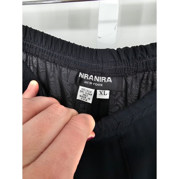 Nira Nira Navy Silk Elastic-Waist High-Rise Wide-Leg Trousers Size XL - Picture 3 of 4